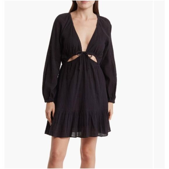 L*Space Feelin Fine Cut Out Long Sleeve Babydoll Cover Up Dress NEW Small - Picture 1 of 10
